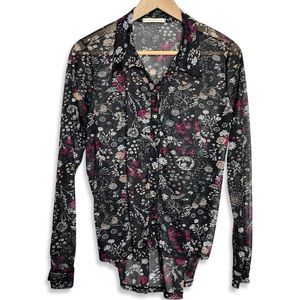 Black Floral Sheer Button Down Shirt